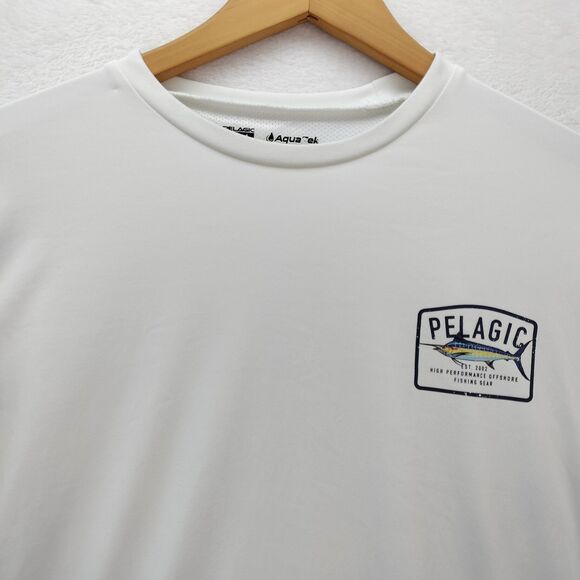 PELAGIC Shirt Mens Large White Fishing AquaTek UVP Long Sleeve Performance Logo - Picture 5 of 14